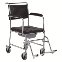Manufacturer Foldable Commode Wheelchair for Elderly People CE Certification Chromed Steel Commode Wheelchair